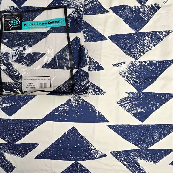 2 pc Exclusive Fabrics & Furnishings 50"x96” Triad Indigo Drapes Curtain Panels - Picture 1 of 7